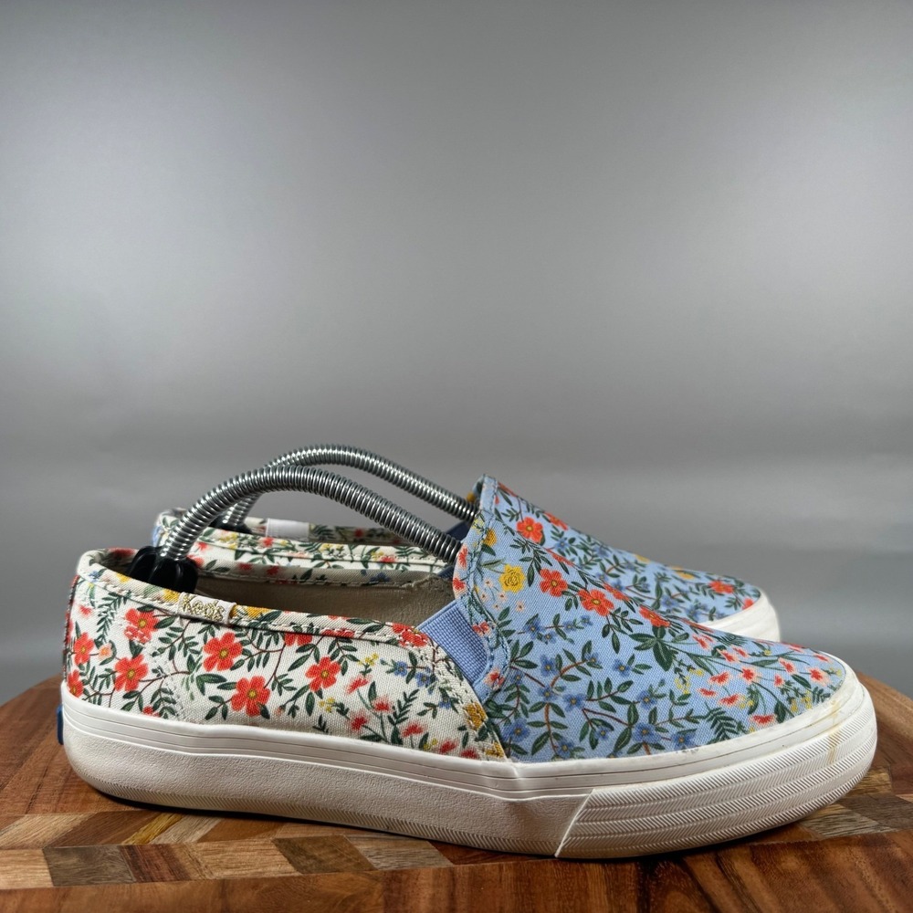 Keds x Rifle Paper Co Double Decker Floral Slip On Sneakers Blue Womens 7
